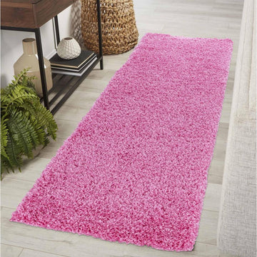Oxford OXF00 Plain Plush Soft Stain-Resistant Textured Polypropylene Shaggy Pink Runner-Desire Rugs-Rug Love - The Most Loved Rug Store